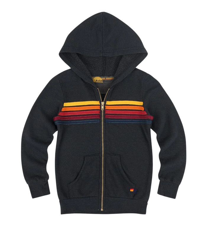 Aviator Nation Kids Classic 5 Stripe Zip Hoodie Girls Special Tops Aviator Nation Charcoal Y/4