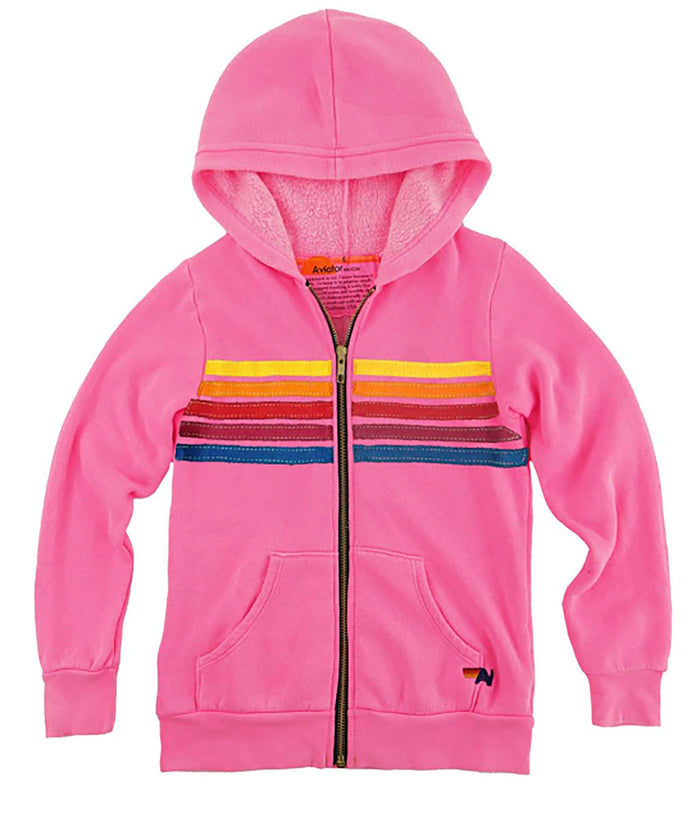 Aviator Nation Kids Classic 5 Stripe Zip Hoodie Girls Special Tops Aviator Nation Neon Pink Y/4