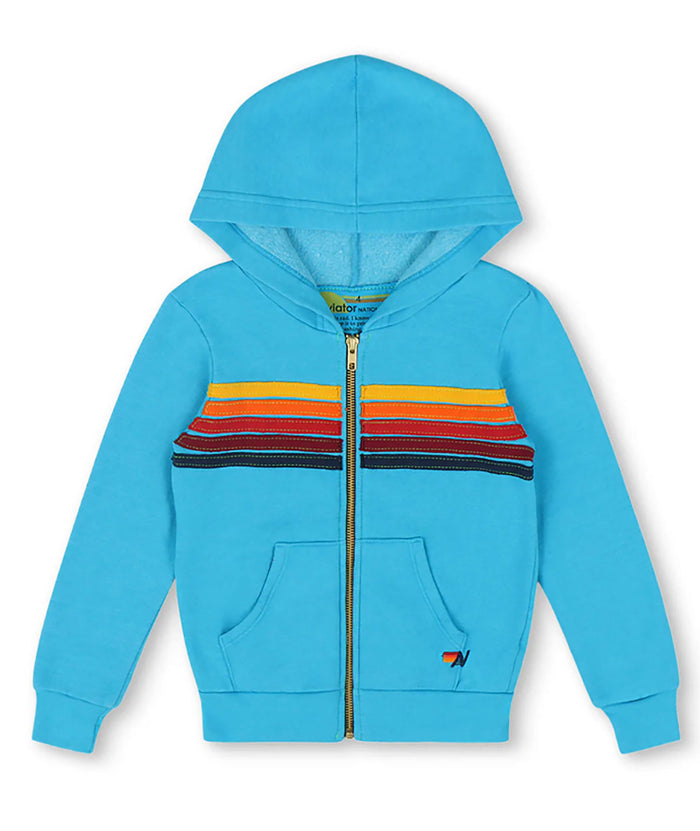 Aviator Nation Kids Classic 5 Stripe Zip Hoodie Girls Special Tops Aviator Nation Neon Blue Y/4