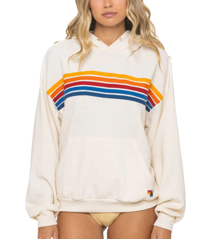 Aviator Nation Women 5 Stripe Relaxed Pullover Hoodie Womens Casual Tops Aviator Nation Vintage White Juniors/Women XS