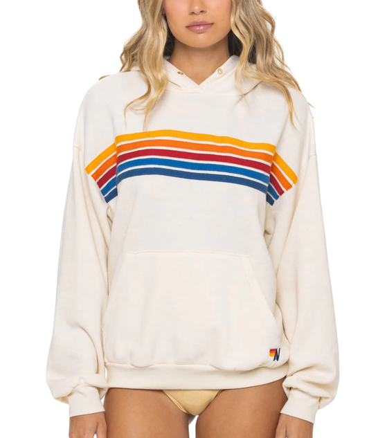 Aviator Nation Women 5 Stripe Relaxed Pullover Hoodie Womens Casual Tops Aviator Nation Vintage White Juniors/Women XS