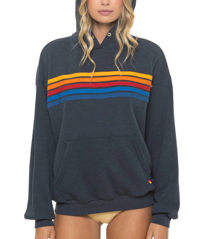 Aviator Nation Women 5 Stripe Relaxed Pullover Hoodie Womens Casual Tops Aviator Nation Charcoal Juniors/Women XS