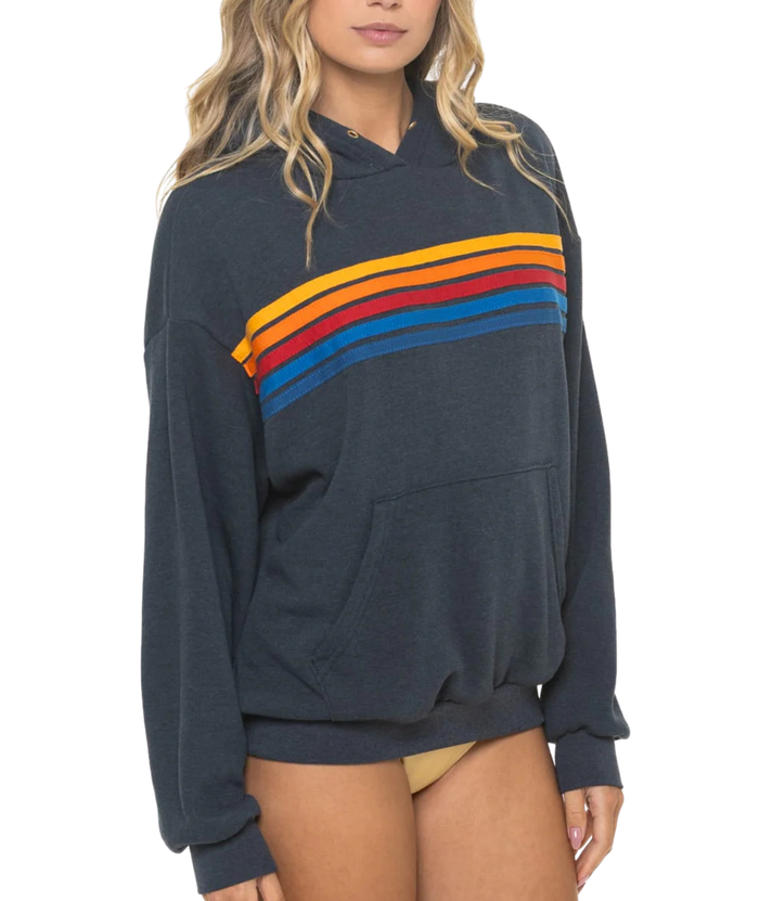 Aviator Nation Women 5 Stripe Relaxed Pullover Hoodie Womens Casual Tops Aviator Nation