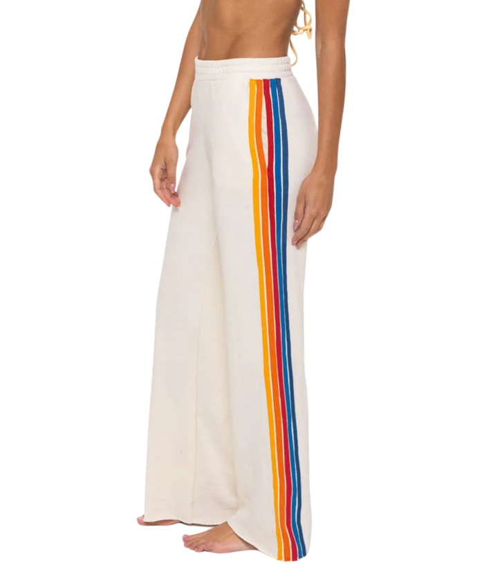 Aviator Nation Women 5 Stripe Wide Leg Sweatpants Womens Casual Bottoms Aviator Nation Vintage White Juniors/Women XS