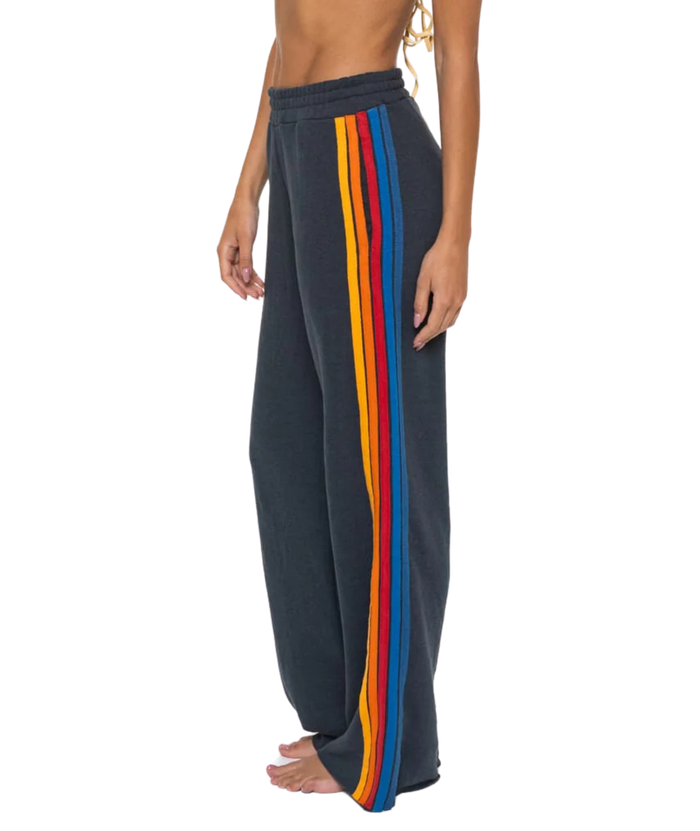 Aviator Nation Women 5 Stripe Wide Leg Sweatpants Womens Casual Bottoms Aviator Nation Charcoal Juniors/Women XS