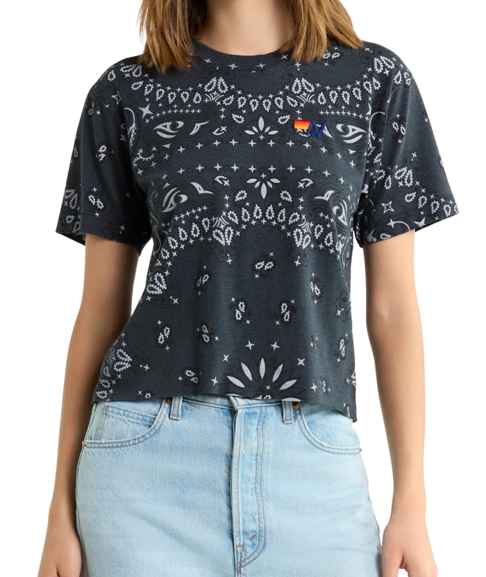 Aviator Nation Women Bandana Boyfriend Tee Womens Casual Tops Aviator Nation Charcoal Juniors/Women XS