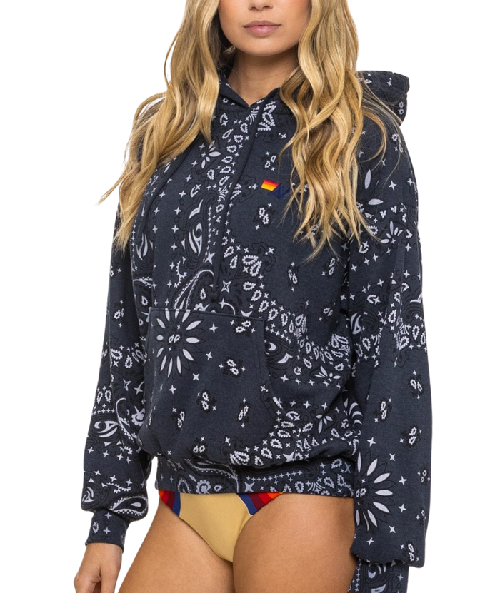 Aviator Nation Women Bandana Relaxed Pullover Hoodie Womens Casual Tops Aviator Nation Charcoal Juniors/Women XS