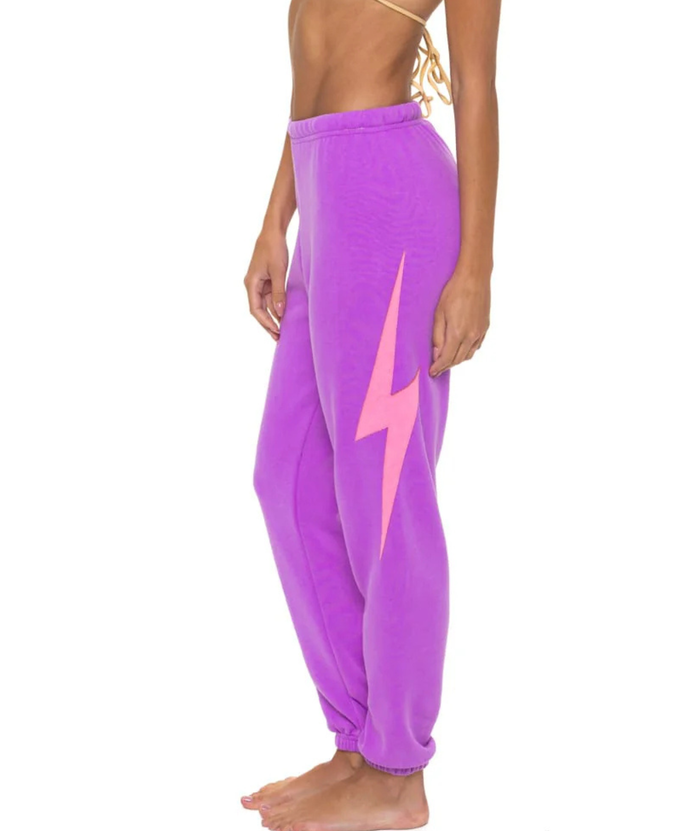 Aviator Nation Women Bolt Stitch Sweatpants Womens Casual Bottoms Aviator Nation Neon Purple/Neon Pink Juniors/Women XS