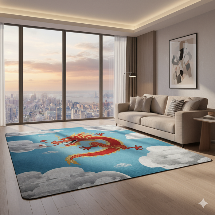 Azure Heaven Dragon Area Rug