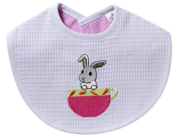 Baby Bib - White Waffle Weave, Gingham Lining, Embroidered