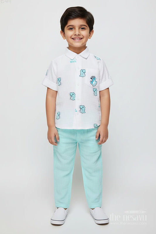 The Nesavu Boys Casual Set Baby Boy Muslin Cotton Outfit with Digital Print for Everyday Comfort Nesavu 12 (3M) / Green BCS473A-12 Nesavu baby boy muslin cotton outfit green digital print daily wear