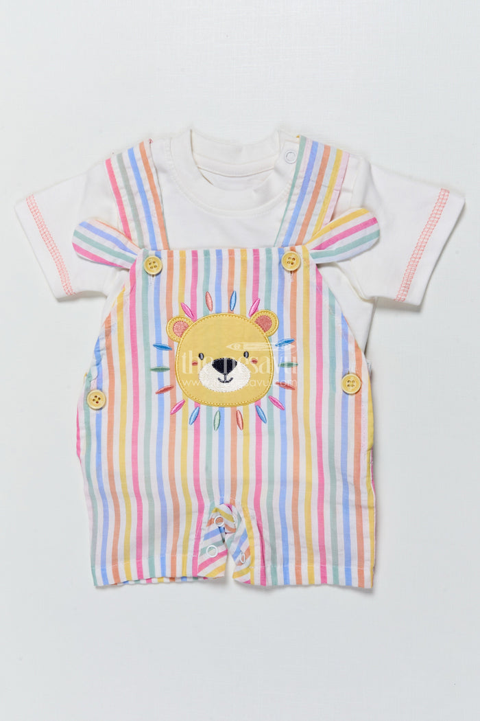 The Nesavu Baby Casual Sets Baby Boy Striped Cotton Set with Lion Patch for Playful Comfort Nesavu Nesavu baby boy striped cotton set lion patch  perfect casual comfort everyday fun