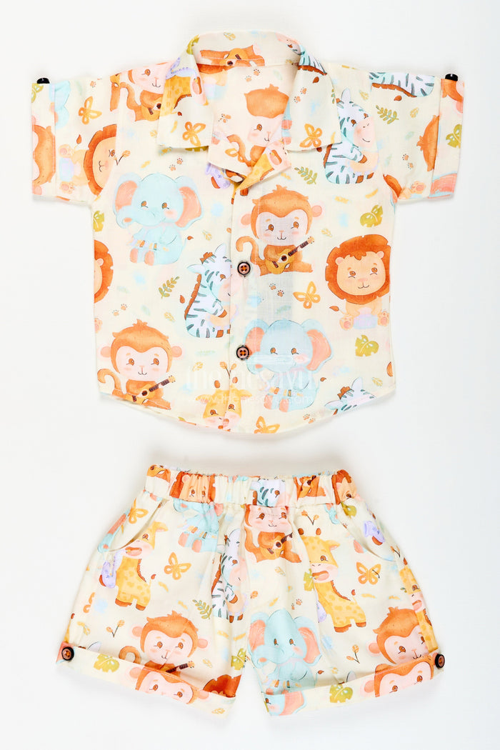 The Nesavu Boys Casual Set Baby Boys Casual Set with Animal Print for Everyday Wear Nesavu 12 (3M) / Yellow BCS343B-12 Nesavu baby boys cotton casual set digital animal print playdates outings