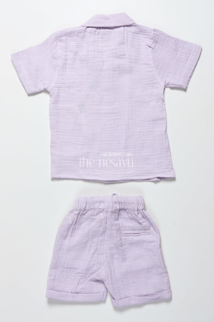 The Nesavu Boys Casual Set Baby Boys Embroidered Muslin Cotton Set for Festive Casuals Nesavu Nesavu baby boys embroidered muslin cotton set purple festive traditional casual wear