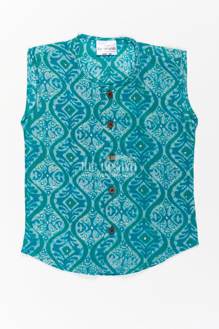The Nesavu Baby Jablas Baby Boys Sleeveless Rayon Jabla with Wooden Buttons in Baby Boy Clothes Style Nesavu Baby boy clothes Rayon Batik Print Wooden Button Sleeveless Jabla Top | The Nesavu