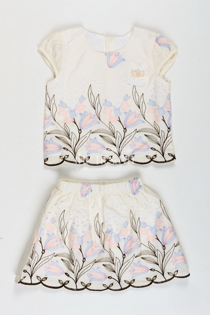 The Nesavu Baby Casual Sets Baby Clothing Set Embroidered Cotton Playwear Nesavu 14 (6M) / Blue BFJ816C-14 Nesavu Baby Girl Cotton Playtime Set Pink Floral Embroidery Cute Bunny Patch Detail