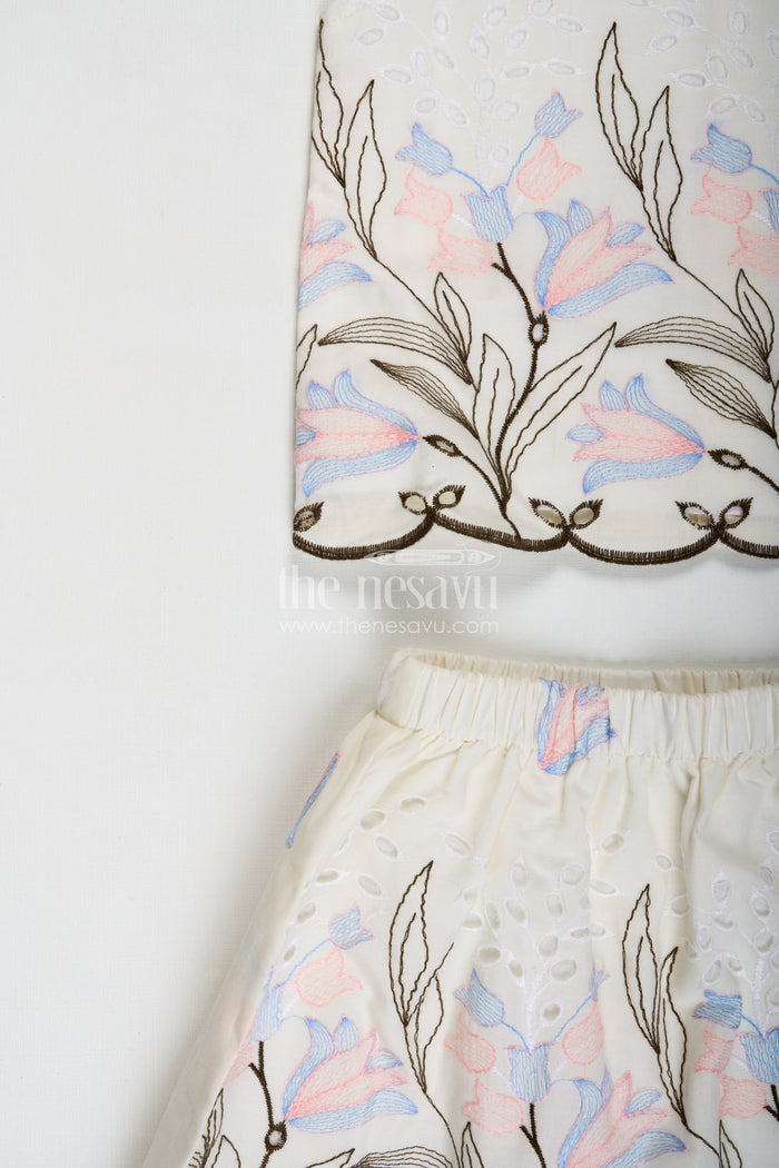 The Nesavu Baby Casual Sets Baby Clothing Set Embroidered Cotton Playwear Nesavu Nesavu Baby Girl Cotton Playtime Set Pink Floral Embroidery Cute Bunny Patch Detail