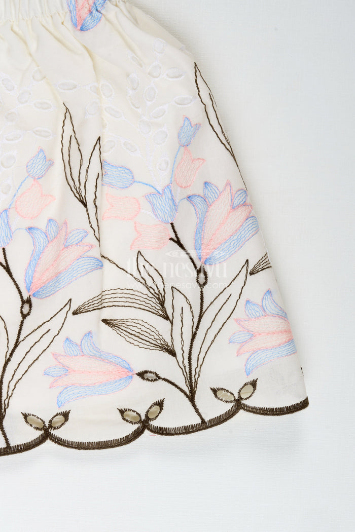 The Nesavu Baby Casual Sets Baby Clothing Set Embroidered Cotton Playwear Nesavu Nesavu Baby Girl Cotton Playtime Set Pink Floral Embroidery Cute Bunny Patch Detail