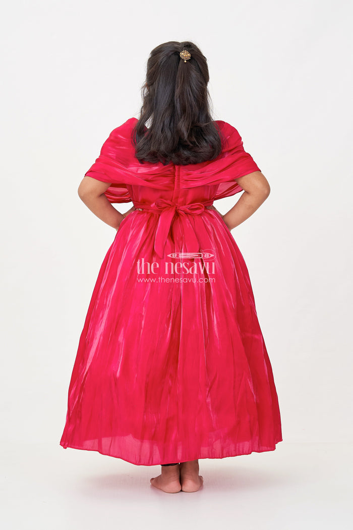 The Nesavu Silk Party Frock Baby Frock for First Birthday in Rich Glaze Organza with Sequin Embellished Yoke and Rosette Detailing Nesavu Nesavu Baby Frock for First Birthday in Glaze Organza with Sequin Embellished Yoke and Rosette Accents