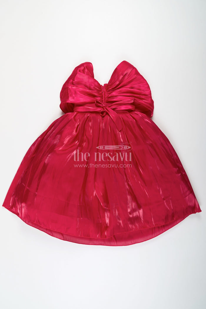 The Nesavu Silk Party Frock Baby Frock for First Birthday in Rich Glaze Organza with Sequin Embellished Yoke and Rosette Detailing Nesavu Nesavu Baby Frock for First Birthday in Glaze Organza with Sequin Embellished Yoke and Rosette Accents