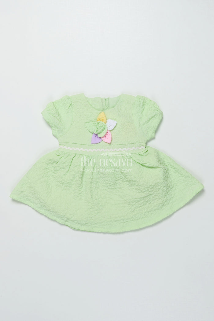 The Nesavu Baby Cotton Frocks Baby Frock for Girl’S Day Outs and Playdates Nesavu 14 (6M) / Green GFC1904D-14 Nesavu baby girl cotton frock floral embellishment playdates casual outings