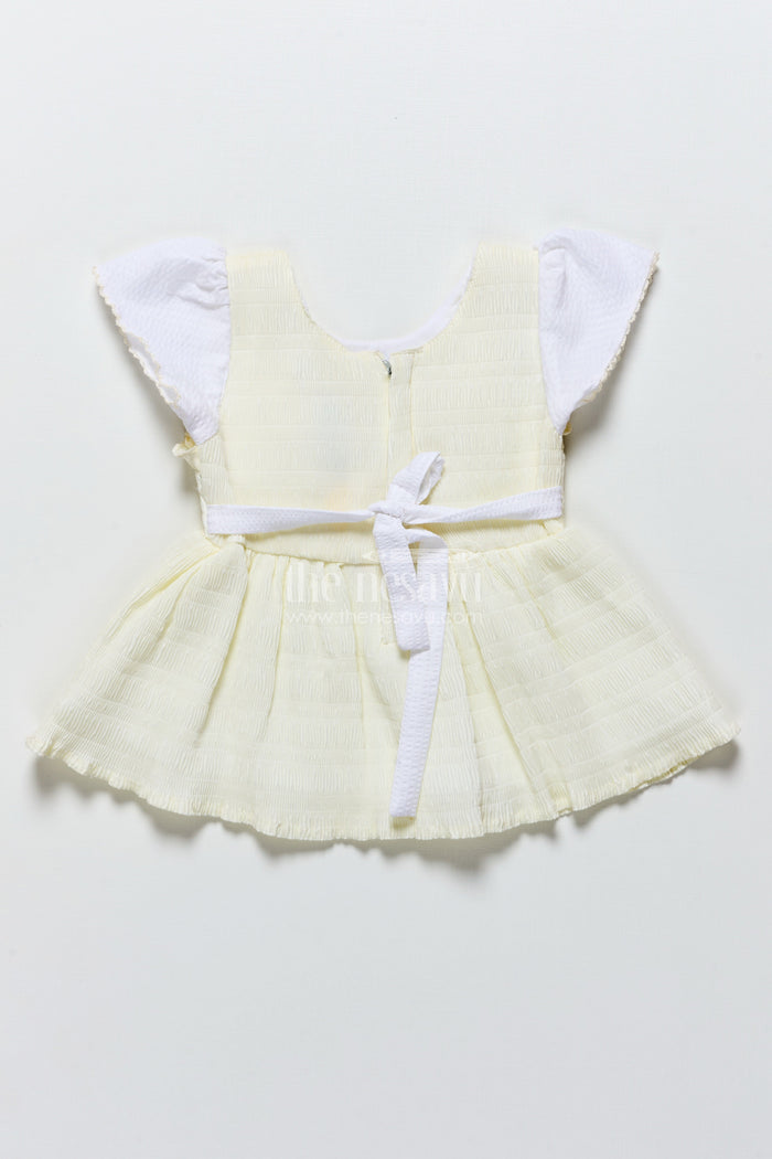 The Nesavu Baby Frocks Baby Frock in Light Blue Seersucker Cotton with Butterfly Patch Nesavu Nesavu light blue butterfly baby frock in seersucker cotton