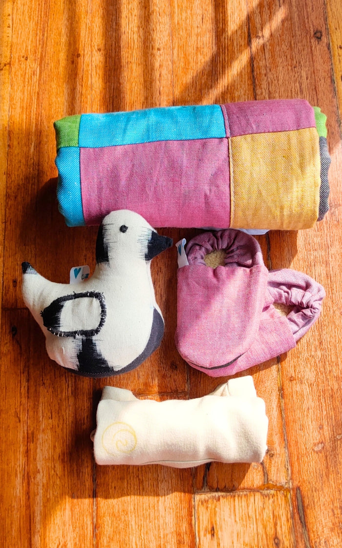 Baby Gift Set -  Cotton Onesie, Soft Toy, Baby Quilt & Shoes