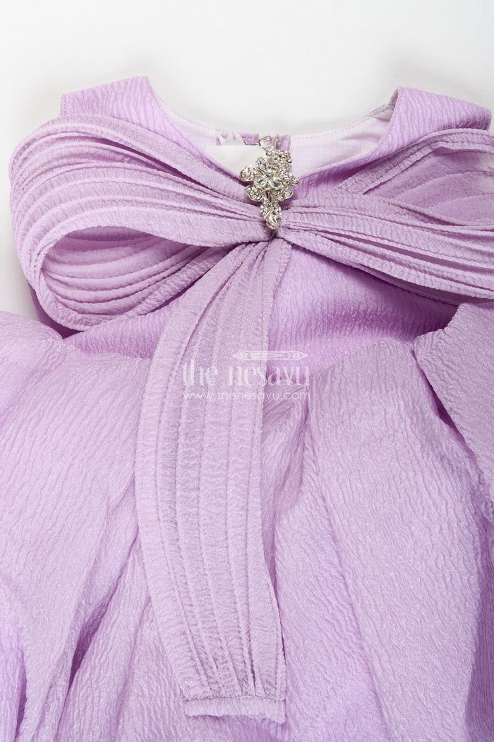 The Nesavu Girls Fancy Party Frock Baby Girl Birthday Dress With Bow Comfortable And Stylish Nesavu Nesavu Lilac Kids Party Frock Crushed Organza Puff Sleeves Sculpted Bow Detail