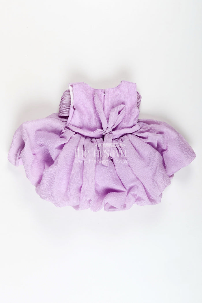 The Nesavu Girls Fancy Party Frock Baby Girl Birthday Dress with Bow Comfortable and Stylish Nesavu Nesavu Lilac Kids Party Frock Crushed Organza Puff Sleeves Sculpted Bow Detail