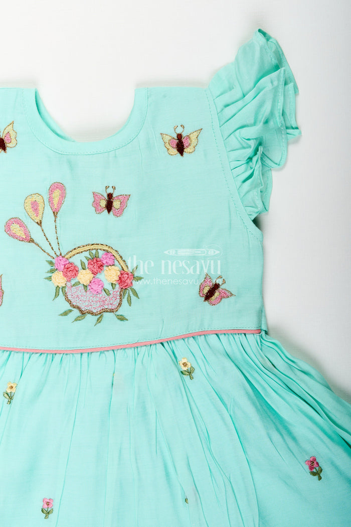 The Nesavu Girls Chanderi Frock Baby girl chanderi frock for birthday and festive occasions Nesavu Nesavu baby girl chanderi frock with butterfly embroidery for birthdays and festive wear
