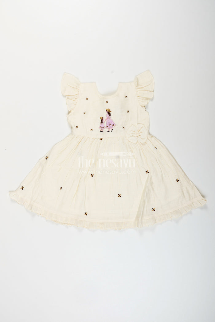 The Nesavu Girls Chanderi Frock Baby girl chanderi frock for naming ceremony and first birthday Nesavu 16 (1Y) / Half white GFC1949A-16 Nesavu baby girl half-white chanderi frock with mother-daughter embroidery for birthdays