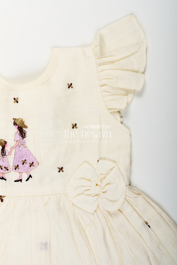 The Nesavu Girls Chanderi Frock Baby girl chanderi frock for naming ceremony and first birthday Nesavu Nesavu baby girl half-white chanderi frock with mother-daughter embroidery for birthdays
