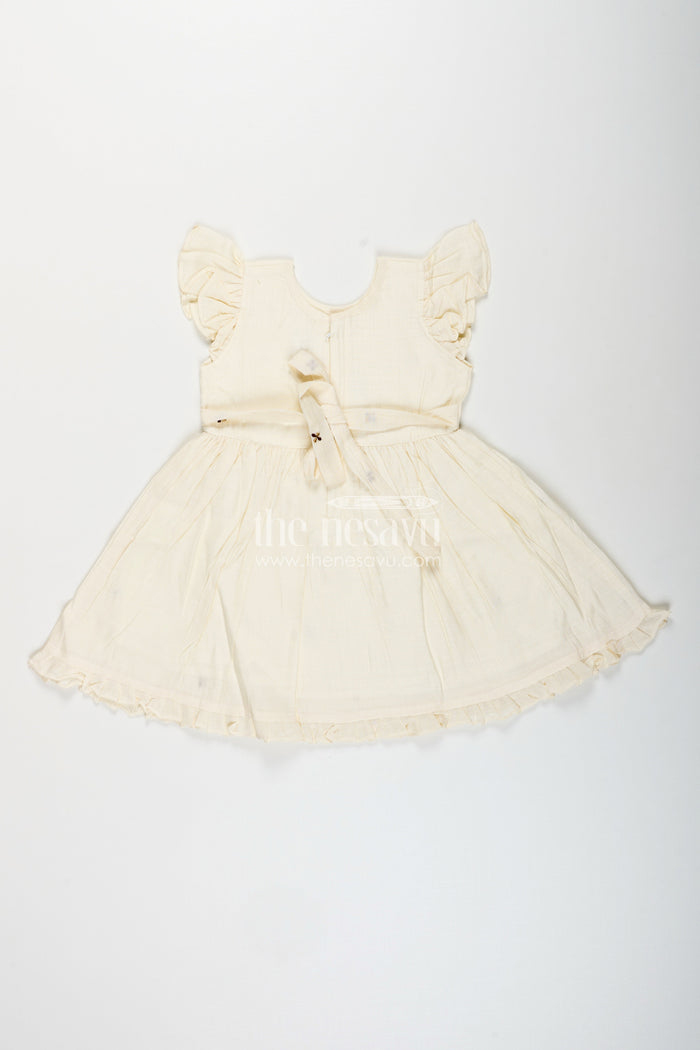 The Nesavu Girls Chanderi Frock Baby girl chanderi frock for naming ceremony and first birthday Nesavu Nesavu baby girl half-white chanderi frock with mother-daughter embroidery for birthdays