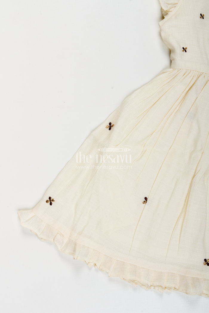 The Nesavu Girls Chanderi Frock Baby girl chanderi frock for naming ceremony and first birthday Nesavu Nesavu baby girl half-white chanderi frock with mother-daughter embroidery for birthdays