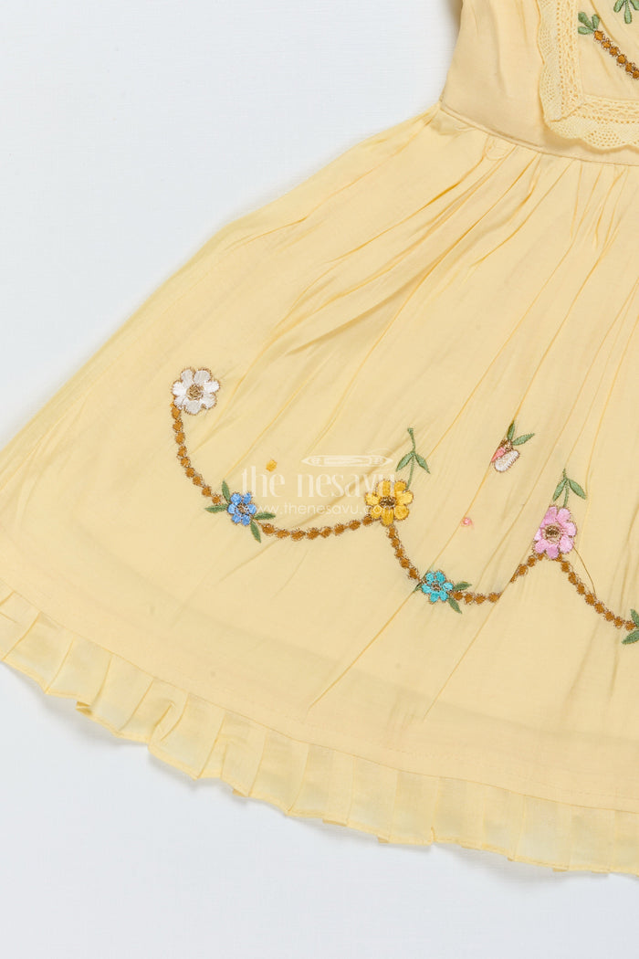 The Nesavu Girls Chanderi Frock Baby Girl Chanderi Frock with Floral Embroidery for Naming Ceremony Nesavu Nesavu baby girl chanderi frock floral embroidery naming ceremony festive wear