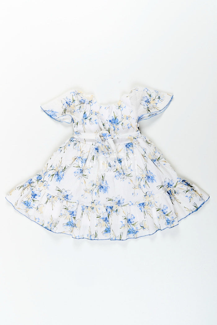 The Nesavu Girls Cotton Frock Baby girl cotton frock with blue floral print for summer outings Nesavu Nesavu baby girl cotton frock with blue floral digital print perfect for summer playdates