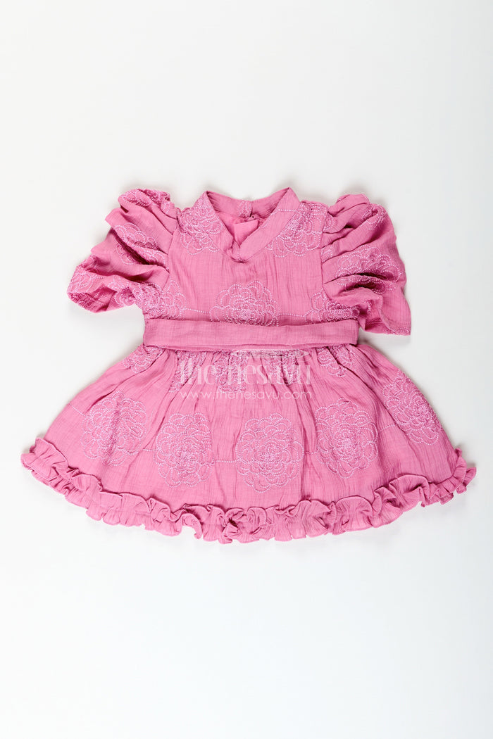 The Nesavu Baby Cotton Frocks Baby girl cotton frock with embroidery for birthday and festive wear Nesavu 14 (6M) / Pink BFJ825A-14 Nesavu baby girl cotton frock embroidery birthday parties festive occasions