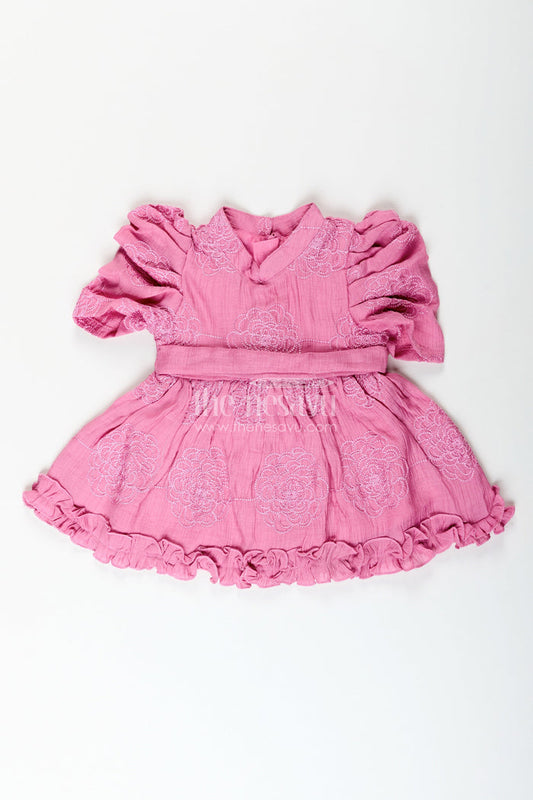The Nesavu Baby Cotton Frocks Baby girl cotton frock with embroidery for birthday and festive wear Nesavu 14 (6M) / Pink BFJ825A-14 Nesavu baby girl cotton frock embroidery birthday parties festive occasions