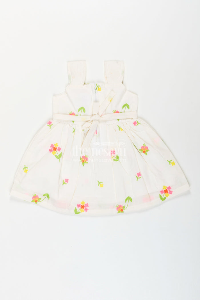 The Nesavu Baby Cotton Frocks Baby girl cotton frock with thread embroidery for summer outings Nesavu Nesavu sleeveless baby girl cotton frock with thread embroidery for summer and casual outings