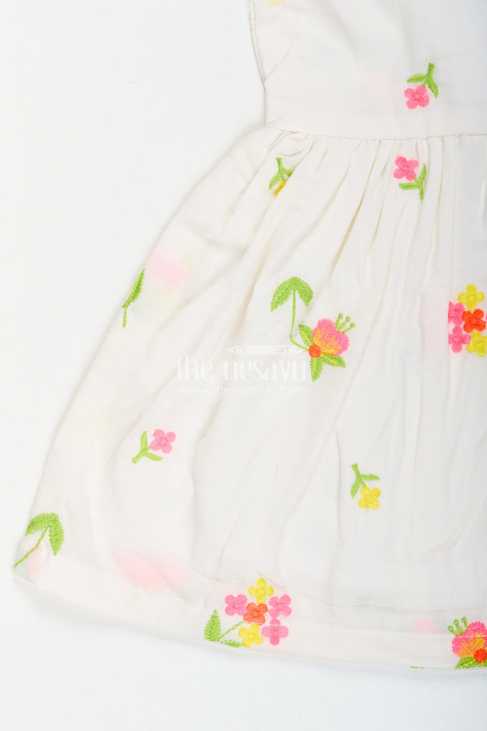 The Nesavu Baby Cotton Frocks Baby girl cotton frock with thread embroidery for summer outings Nesavu Nesavu sleeveless baby girl cotton frock with thread embroidery for summer and casual outings