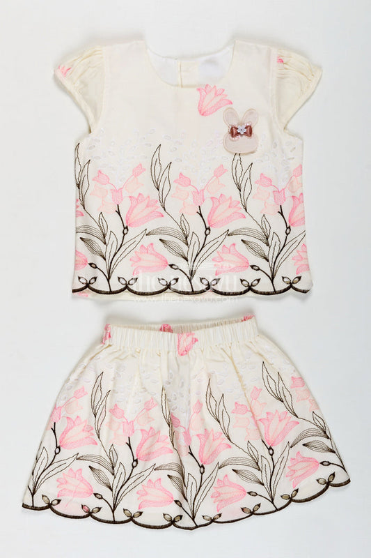 The Nesavu Baby Casual Sets Baby Girl Cotton Set Embroidered Playwear Combo Nesavu 14 (6M) / Pink BFJ816A-14 Nesavu Baby Girl Cotton Casual Set Floral Thread Embroidery Bunny Patch Playful Comfort