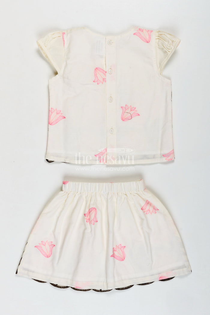 The Nesavu Baby Casual Sets Baby Girl Cotton Set Embroidered Playwear Combo Nesavu Nesavu Baby Girl Cotton Casual Set Floral Thread Embroidery Bunny Patch Playful Comfort