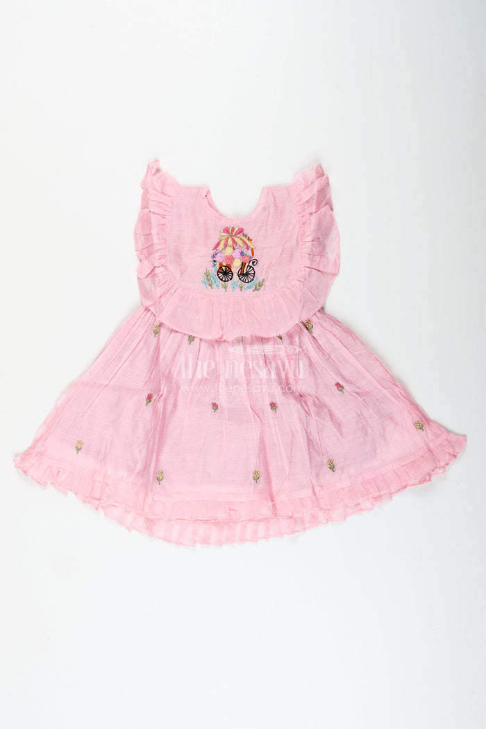 The Nesavu Girls Cotton Frock Baby Girl Embroidered Cotton Frock for Birthdays and Festive Photoshoots Nesavu 16 (1Y) / Pink GFC1978A-16 Nesavu baby girl embroidered cotton frock birthdays poojas traditional photo moments