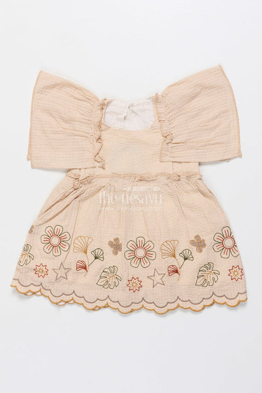 The Nesavu Baby Cotton Frocks Baby Girl Embroidered Frock for Traditional Functions and Family Events Nesavu 12 (3M) / Brown BFJ870A-12 Nesavu baby girl frock seer sucker cotton embroidery  ideal ethnic occasions