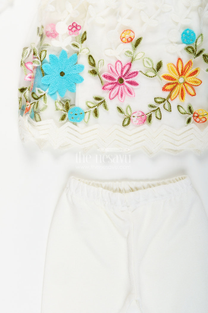 The Nesavu Girls Casual Set Baby girl embroidered top and legging set for festive occasions Nesavu Nesavu baby girl embroidered top legging set  perfect festive gatherings celebrations