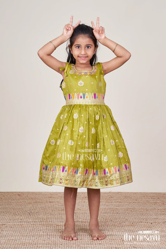 The Nesavu Tie-up Frock Baby Girl Ethnic Frock for Weddings and Festive Occasions Nesavu 16 (1Y) / Green SF1047B-16 Nesavu baby girl ethnic frock weddings traditional festive celebrations