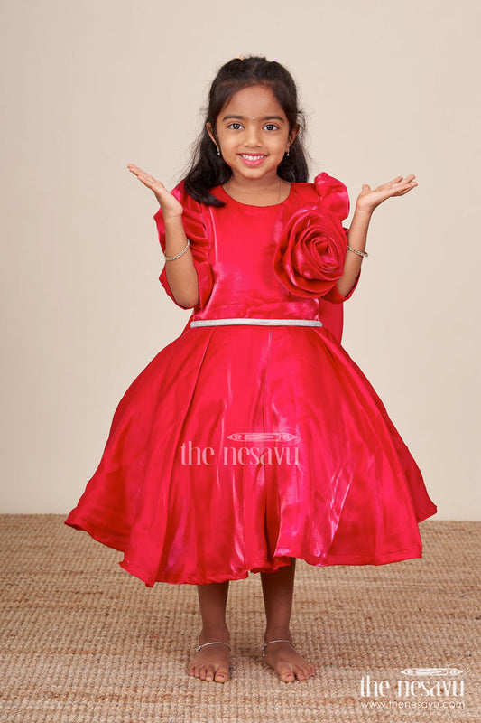 The Nesavu Girls Fancy Party Frock Baby Girl Fancy Frock for Birthday Celebrations and Party Moments Nesavu 16 (1Y) / red PF276B-16 Nesavu baby girl party frock satin fabric embellished stone belt birthdays