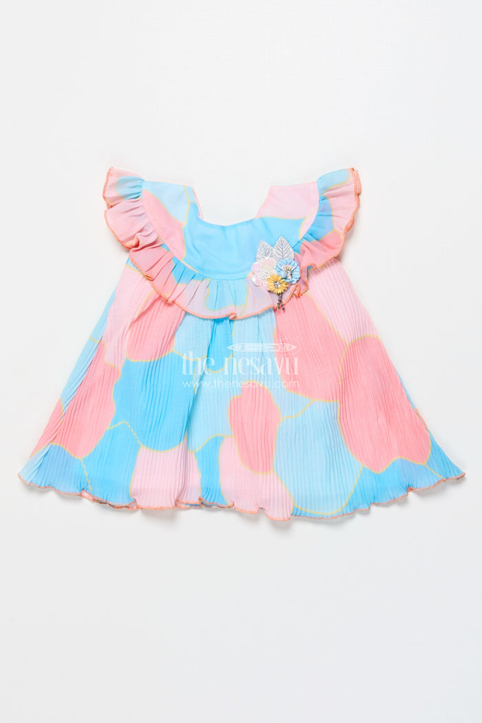 The Nesavu Girls Fancy Frock Baby Girl Fancy Frock for Birthday Parties and Playdate Photos Nesavu 14 (6M) / Blue GFC1835A-14 Nesavu baby girl fancy frock digital print pleated flare birthdays outings