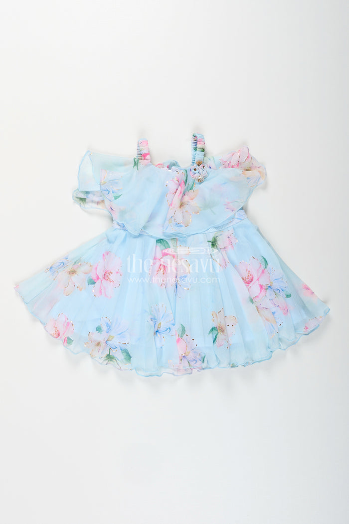 The Nesavu Baby girl fancy frock with floral georgette layers Nesavu 14 (6M) / Blue BFJ864B-14 Nesavu baby girl floral fancy frock  georgette layered dress birthday festive events