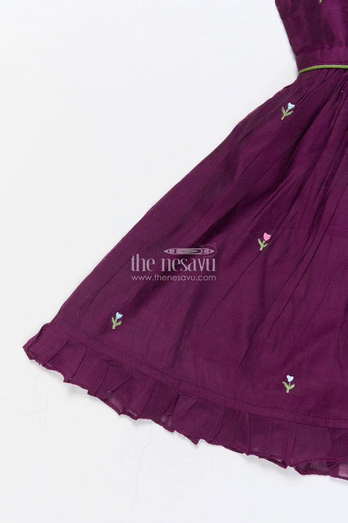 The Nesavu Girls Chanderi Frock Baby Girl Festive Frock with Embroidery for Traditional Occasions Nesavu Nesavu baby girl chanderi cotton frock embroidery naming ceremony festive occasions